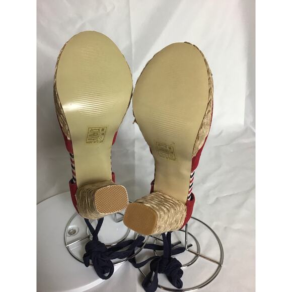 Envy Women Platform Espadrilles Sz. 8 Red Nautical Pin up Resortwear Yacht Party - Picture 9 of 10